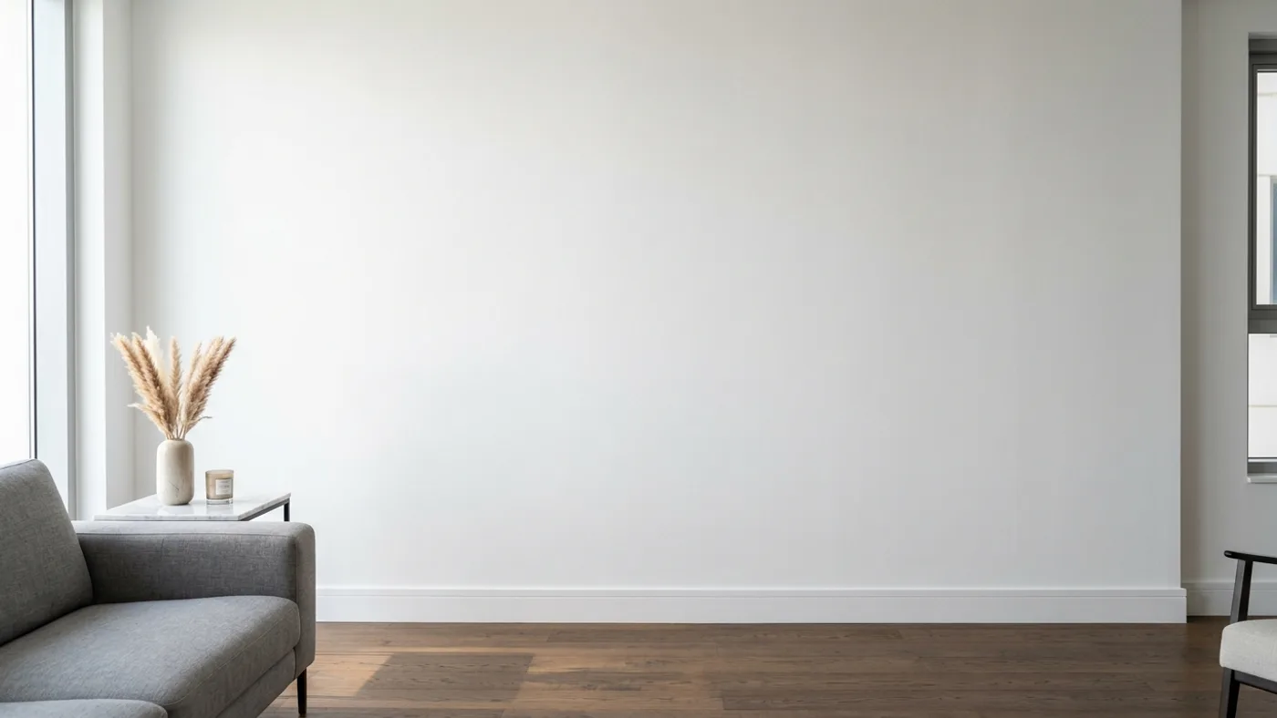 Clean, smoothly painted white wall in a Dubai apartment where picture frames and TV mounts were professionally removed and patched