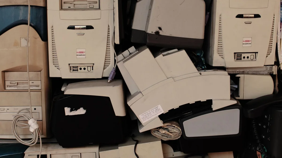 Old office desktop computers and IT equipment collected for computer disposal and e-waste recycling in Dubai