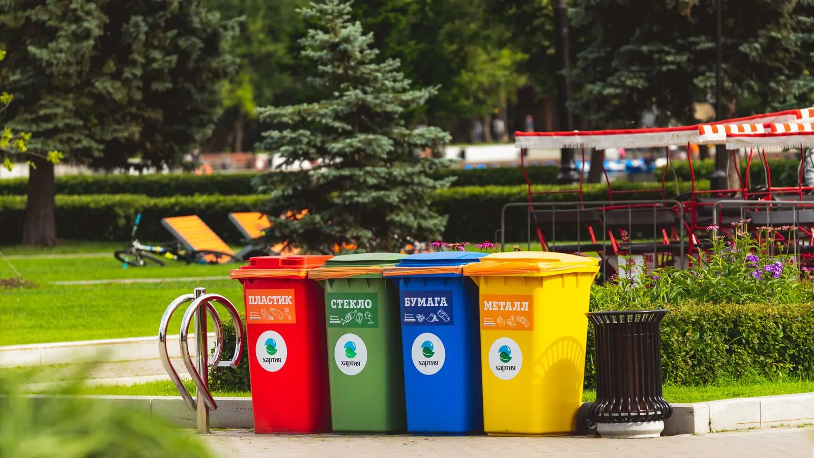 Row of colour-coded waste and recycling bins for professional garbage removal in Dubai, serving homes and businesses