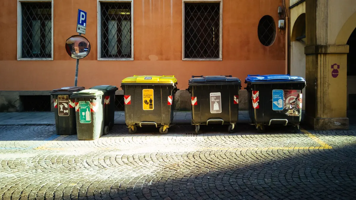 Row of household and communal waste bins on a Dubai residential street, ready for professional garbage collection