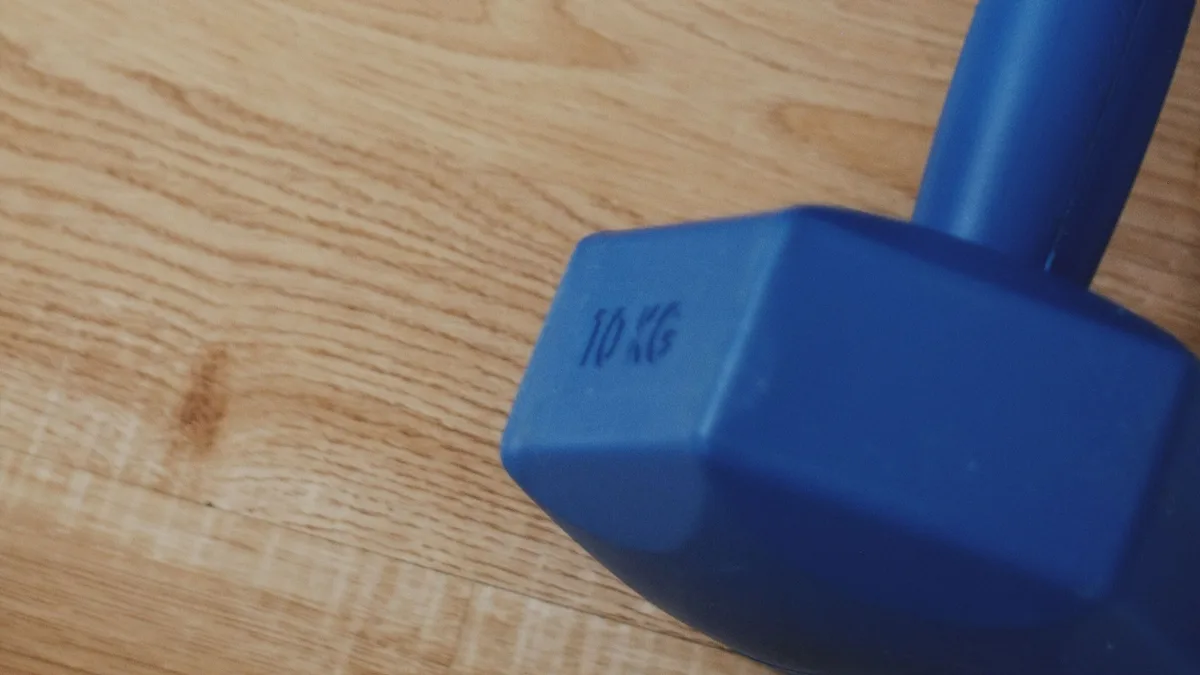 Close-up of a set of dumbbells stacked in a rack, part of a home gym clearout in Dubai