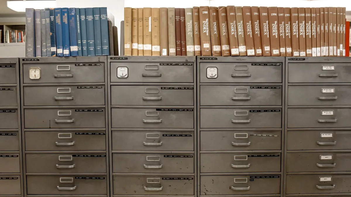 Rows of metal office filing cabinets cleared during a commercial junk removal in Dubai